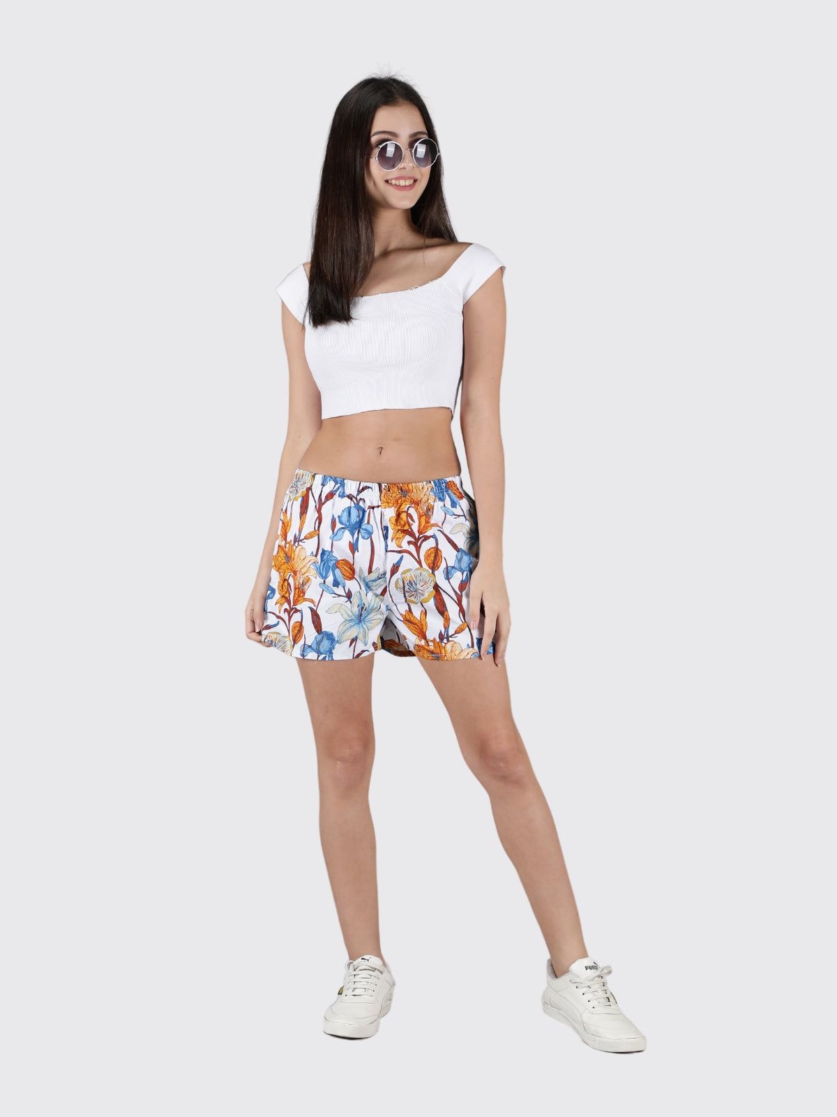 White Floral Womens Boxers