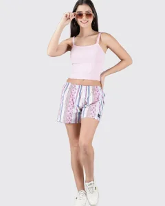 Multicolour Vertical Boho Womens Boxers. Whats Down women's printed cotton poplin boxers, waistband detail