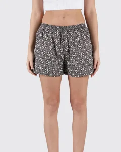 Black & White Roses Womens Boxers. Whats Down women's printed cotton poplin boxers, front view