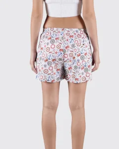 White Nautical Womens Boxers. Whats Down women's printed cotton poplin boxers, front view