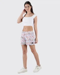 White Nautical Womens Boxers. Whats Down women's printed cotton poplin boxers, on model