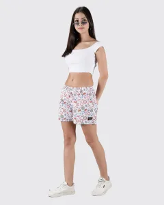 White Nautical Womens Boxers. Whats Down women's printed cotton poplin boxers, side view