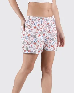 White Nautical Womens Boxers. Whats Down women's printed cotton poplin boxers, waistband detail