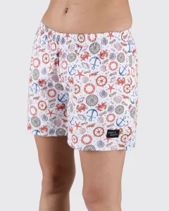 White Nautical Womens Boxers. Whats Down women's printed cotton poplin boxers, back view