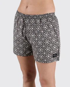Black & White Roses Womens Boxers. Whats Down women's printed cotton poplin boxers, back view