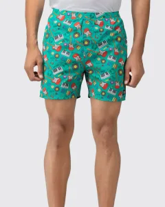 Green Musical Mens Boxers. Whats Down men's printed cotton poplin boxers, front view