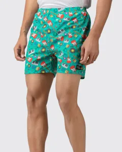 Green Musical Mens Boxers. Whats Down men's printed cotton poplin boxers, print close-up