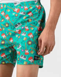 Green Musical Mens Boxers. Whats Down men's printed cotton poplin boxers, back view