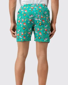 Green Musical Mens Boxers. Whats Down men's printed cotton poplin boxers, on model