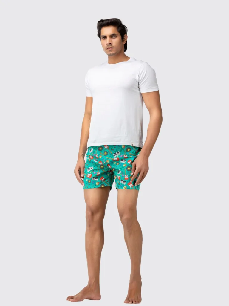 Green Musical Mens Boxers. Whats Down men's printed cotton poplin boxers