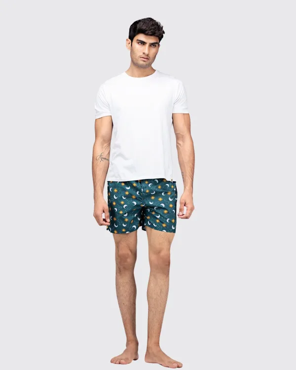 Green Galaxy Mens Boxers. Whats Down men's printed cotton poplin boxers