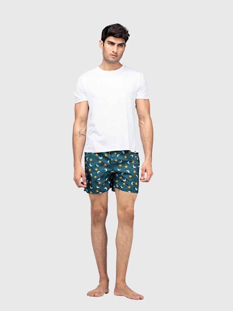 Green Galaxy Mens Boxers. Whats Down men's printed cotton poplin boxers