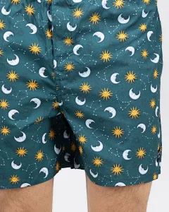 Green Galaxy Mens Boxers. Whats Down men's printed cotton poplin boxers, back view