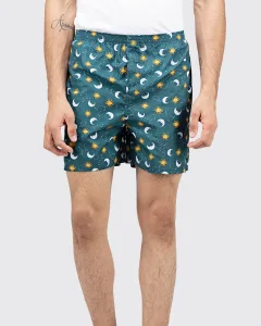 Green Galaxy Mens Boxers. Whats Down men's printed cotton poplin boxers, front view