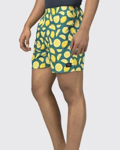 Green Lemon Mens Boxers. Whats Down men's printed cotton poplin boxers, print close-up