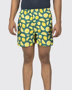 Green Lemon Mens Boxers. Whats Down men's printed cotton poplin boxers, front view