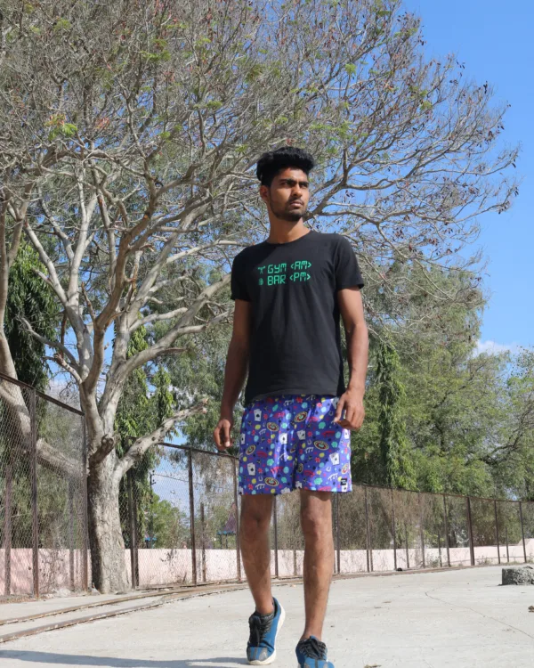 Man in Whats Down Blue Casino printed boxers. Photo 1