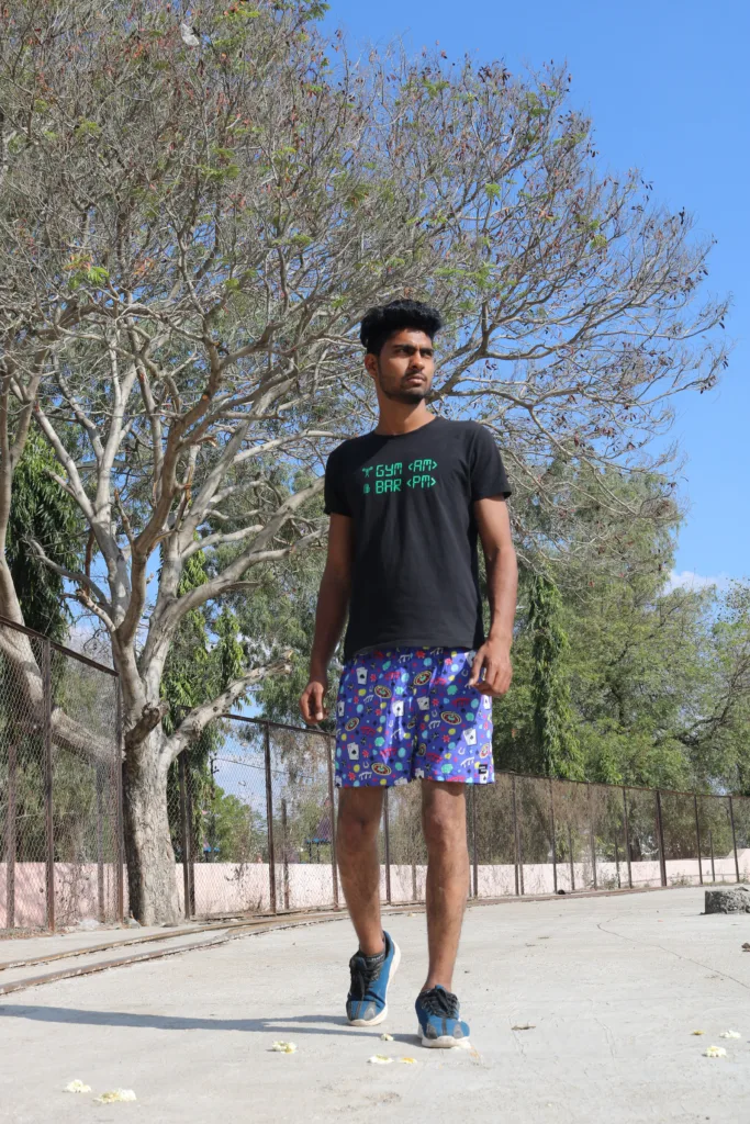 Man in Whats Down Blue Casino printed boxers. Photo 1