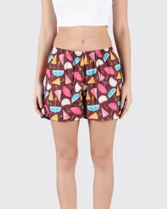 Maroon Umbrella Womens Boxers. Whats Down women's printed cotton poplin boxers, front view