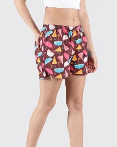 Maroon Umbrella Womens Boxers. Whats Down women's printed cotton poplin boxers, waistband detail