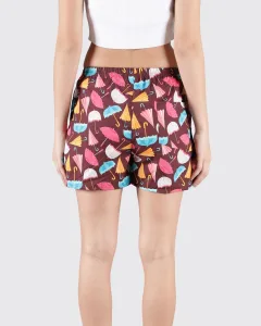 Maroon Umbrella Womens Boxers. Whats Down women's printed cotton poplin boxers, on model