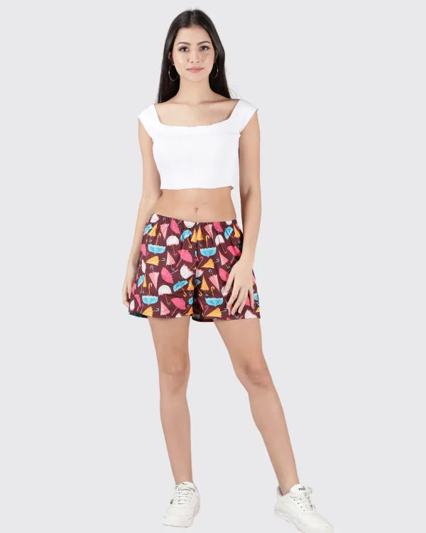 Maroon Umbrella Womens Boxers. Whats Down women's printed cotton poplin boxers