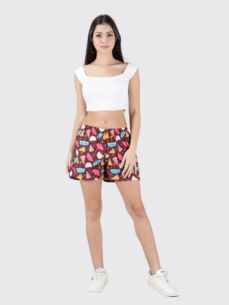 Maroon Umbrella Womens Boxers. Whats Down women's printed cotton poplin boxers
