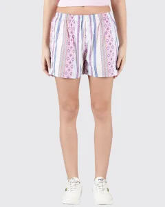 Multicolour Vertical Boho Womens Boxers. Whats Down women's printed cotton poplin boxers, front view
