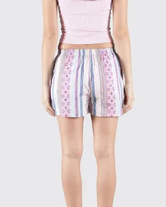 Multicolour Vertical Boho Womens Boxers. Whats Down women's printed cotton poplin boxers, print close-up