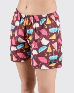 Maroon Umbrella Womens Boxers. Whats Down women's printed cotton poplin boxers, back view