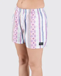 Multicolour Vertical Boho Womens Boxers. Whats Down women's printed cotton poplin boxers, back view