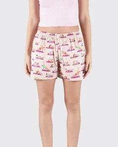 Peach Spot the Panda Womens Boxers. Whats Down women's printed cotton poplin boxers, front view