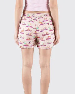 Peach Spot the Panda Womens Boxers. Whats Down women's printed cotton poplin boxers, front view