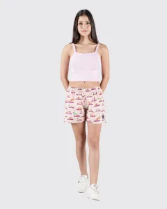 Peach Spot the Panda Womens Boxers. Whats Down women's printed cotton poplin boxers, on model