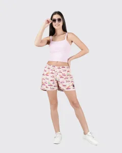 Peach Spot the Panda Womens Boxers. Whats Down women's printed cotton poplin boxers, side view