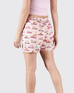 Peach Spot the Panda Womens Boxers. Whats Down women's printed cotton poplin boxers, waistband detail