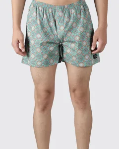 Green Dynasty Mens Boxers. Whats Down men's printed cotton poplin boxers, front view
