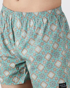 Green Dynasty Mens Boxers. Whats Down men's printed cotton poplin boxers, on model