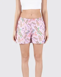 Pink Snakes & Lads Womens Boxers. Whats Down women's printed cotton poplin boxers, front view