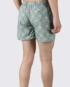 Green Dynasty Mens Boxers. Whats Down men's printed cotton poplin boxers, back view