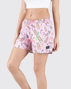 Pink Snakes & Lads Womens Boxers. Whats Down women's printed cotton poplin boxers, print close-up