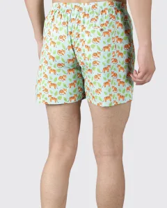 Green Sher Khan Mens Boxers. Whats Down men's printed cotton poplin boxers, print close-up