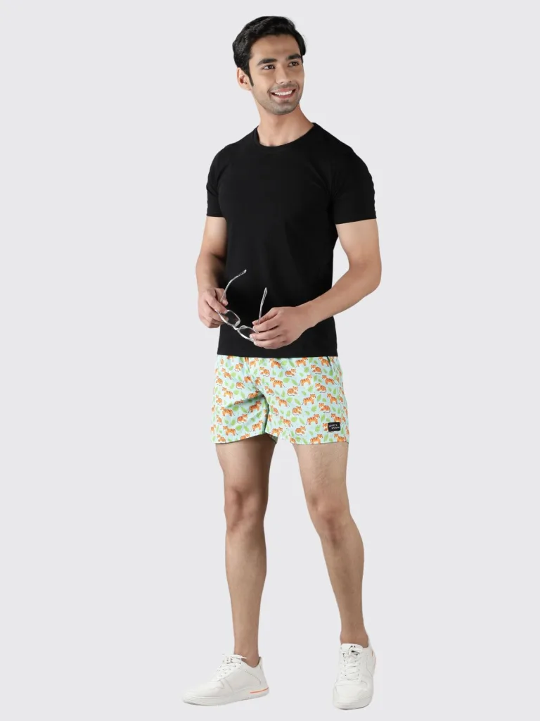 Green Sher Khan Mens Boxers. Whats Down men's printed cotton poplin boxers