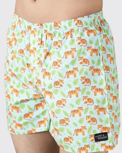 Green Sher Khan Mens Boxers. Whats Down men's printed cotton poplin boxers, back view