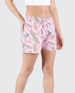 Pink Snakes & Lads Womens Boxers. Whats Down women's printed cotton poplin boxers, on model