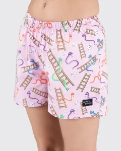 Pink Snakes & Lads Womens Boxers. Whats Down women's printed cotton poplin boxers, back view