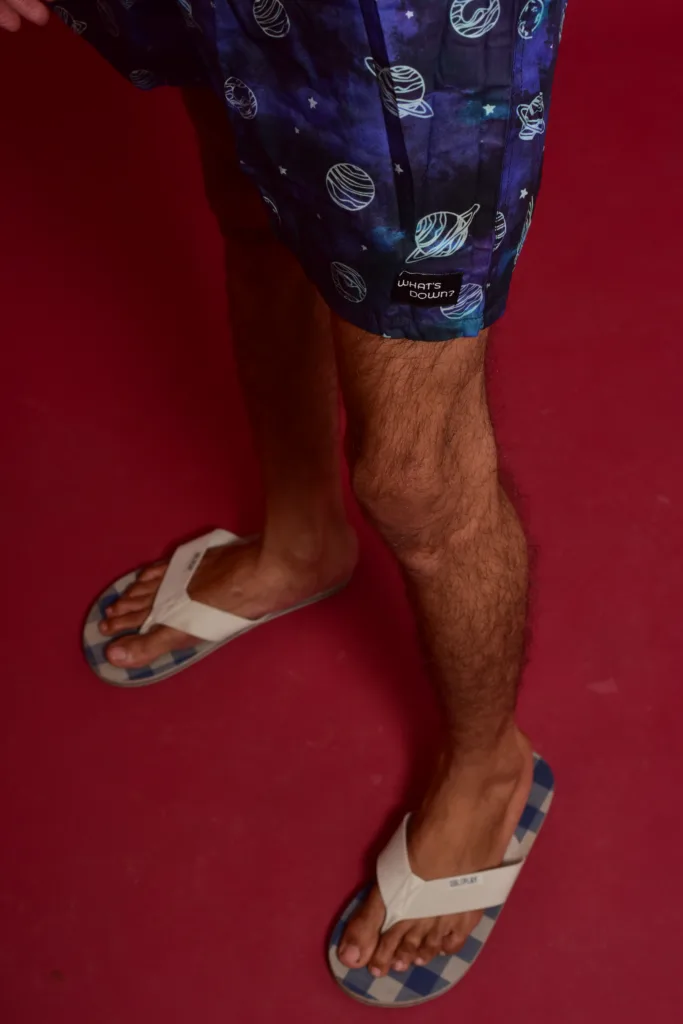 Man in Whats Down Blue Galaxy printed boxers. Photo 16