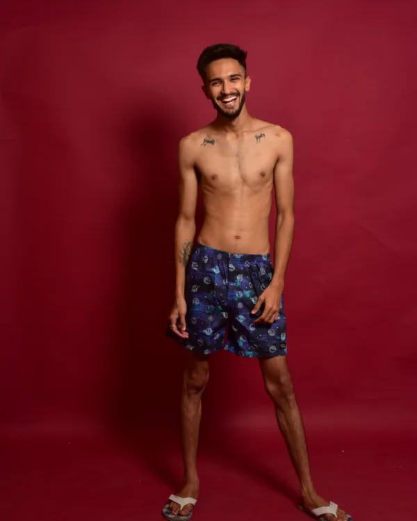 Man in Whats Down Blue Galaxy printed boxers. Photo 17