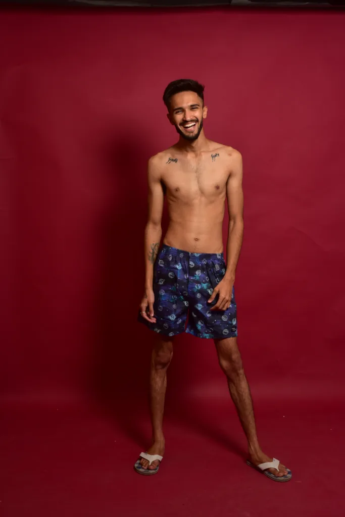 Man in Whats Down Blue Galaxy printed boxers. Photo 17