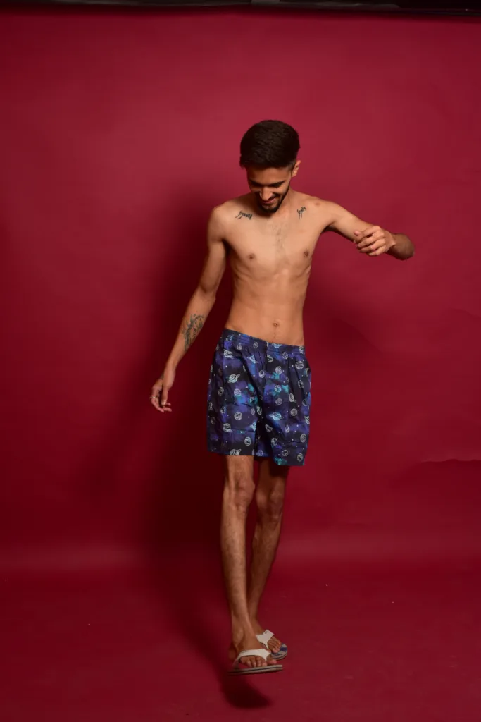 Man in Whats Down Blue Galaxy printed boxers. Photo 18
